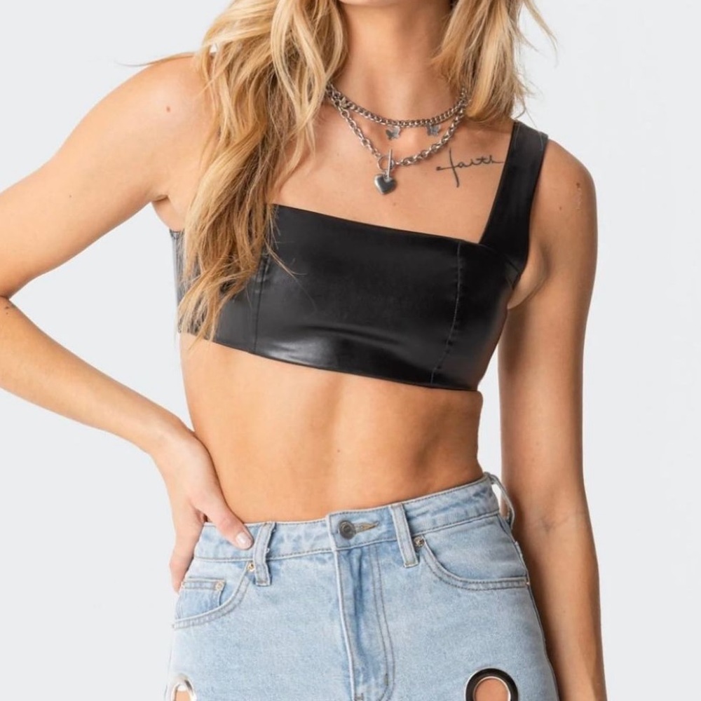 EDIKTED Midnight Faux Leather Crop Top